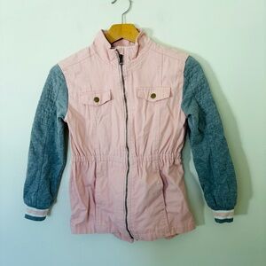 NWT Epic Threads Pink Denim Gray Sleeves Youth Small Girls Coat M